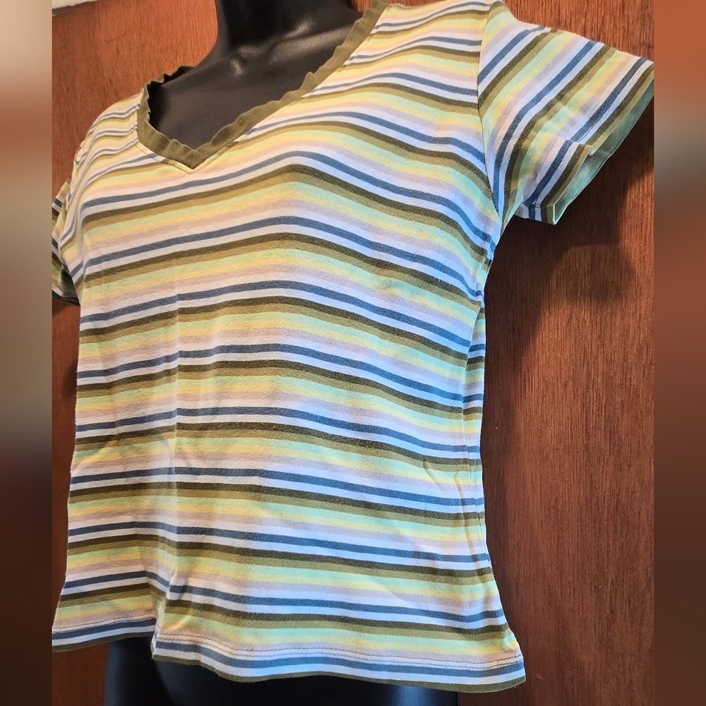 Mossimo Yellow Blue & Green Striped Tee SzM - Picture 3 of 5